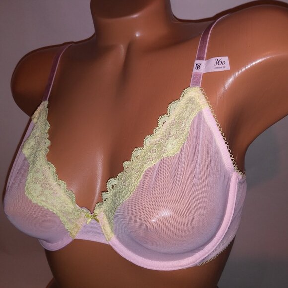 VS Tease Unlined Demi Bra 36B Pink Sheer Lace Trim NWT - Picture 6 of 9